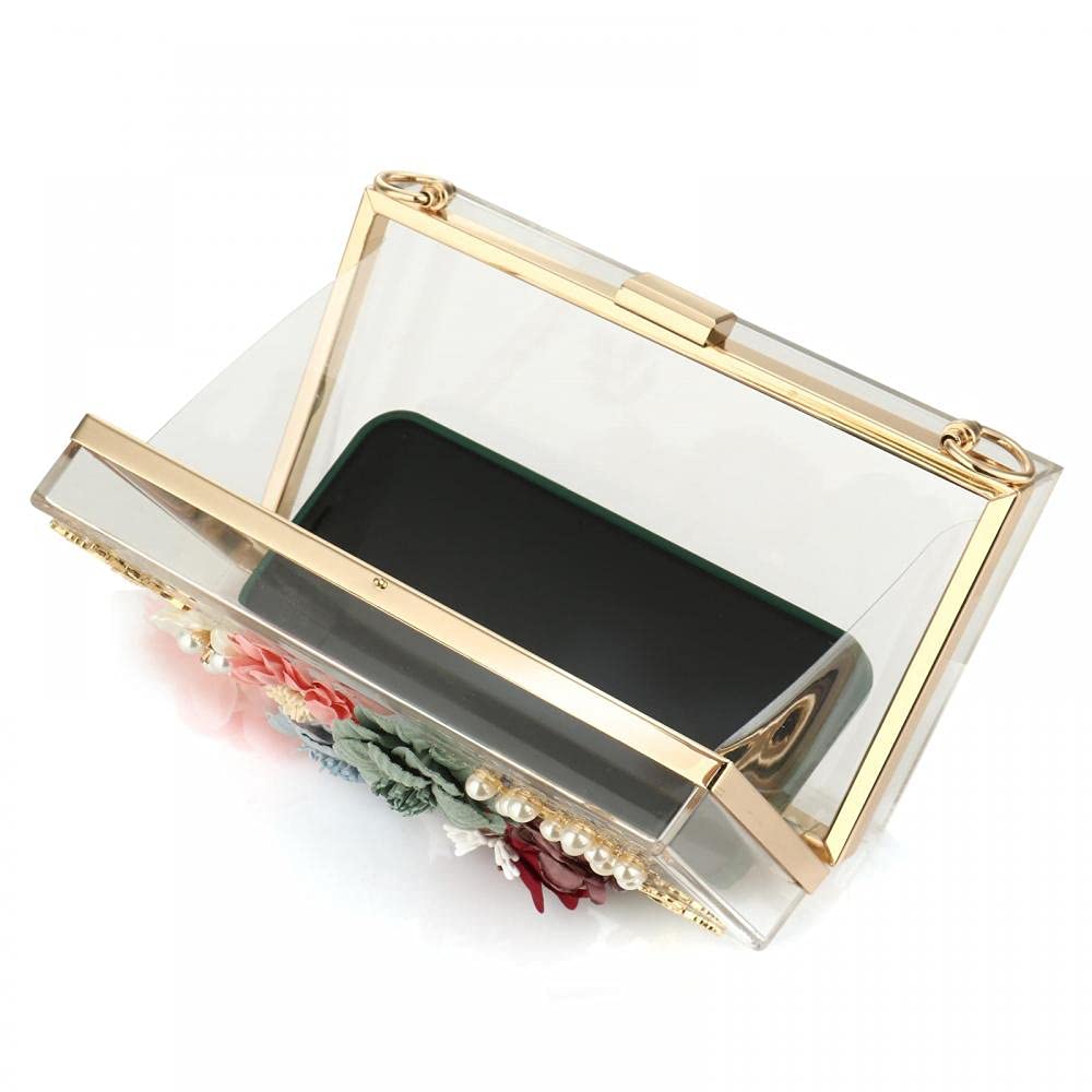 Floral Beaded Clutch Purse for Wedding Clear Crossbody Bag - Canvas & Charms