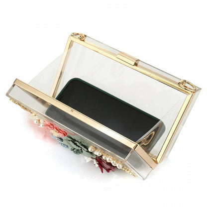 Floral Beaded Clutch Purse for Wedding Clear Crossbody Bag - Canvas & Charms