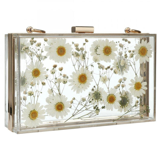 Floral Beaded Clutch Purse for Wedding Clear Crossbody Bag - Canvas & Charms