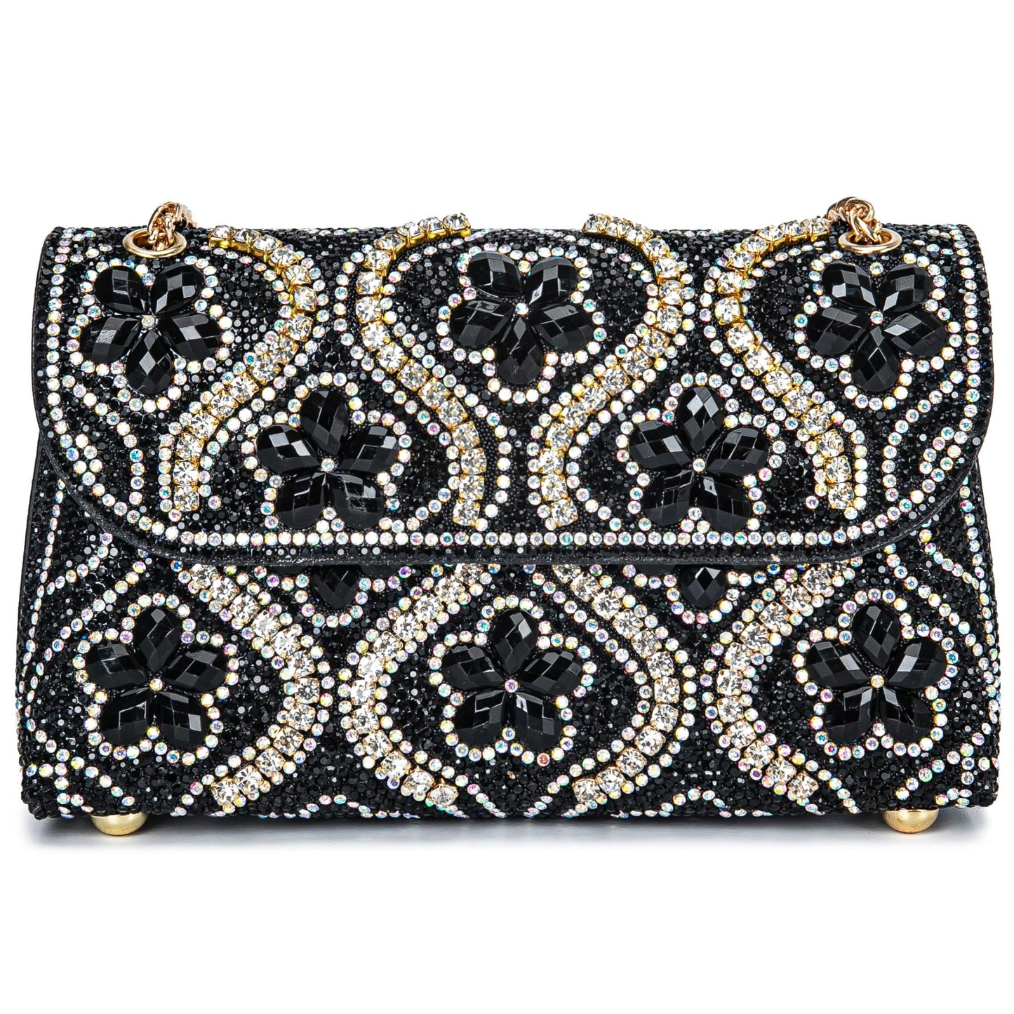 Flower Evening Handbags Chain Strap Square Shoulder Bag Crossbody Bag Crystals Rhinestone Clutch Purse - Canvas & Charms