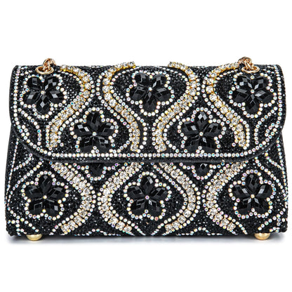 Flower Evening Handbags Chain Strap Square Shoulder Bag Crossbody Bag Crystals Rhinestone Clutch Purse - Canvas & Charms