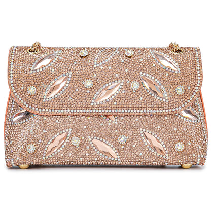 Flower Evening Handbags Chain Strap Square Shoulder Bag Crossbody Bag Crystals Rhinestone Clutch Purse - Canvas & Charms