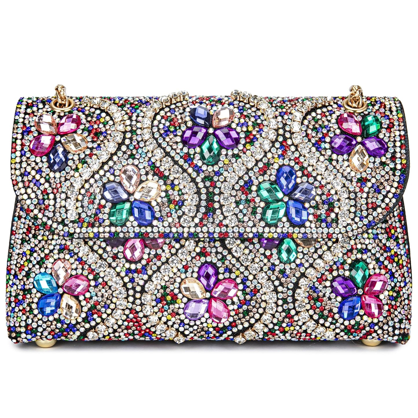 Flower Evening Handbags Chain Strap Square Shoulder Bag Crossbody Bag Crystals Rhinestone Clutch Purse - Canvas & Charms