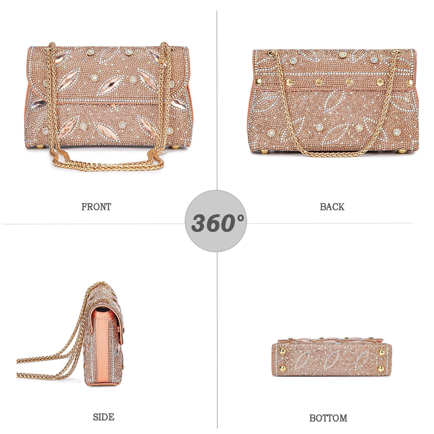 Flower Evening Handbags Chain Strap Square Shoulder Bag Crossbody Bag Crystals Rhinestone Clutch Purse - Canvas & Charms