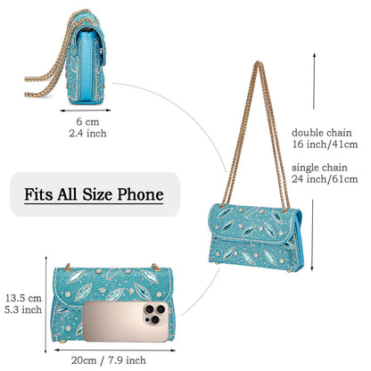 Flower Evening Handbags Chain Strap Square Shoulder Bag Crossbody Bag Crystals Rhinestone Clutch Purse - Canvas & Charms