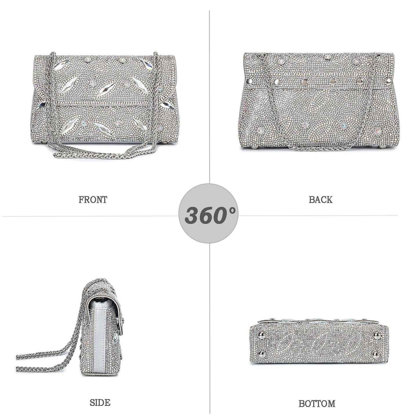 Flower Evening Handbags Chain Strap Square Shoulder Bag Crossbody Bag Crystals Rhinestone Clutch Purse - Canvas & Charms