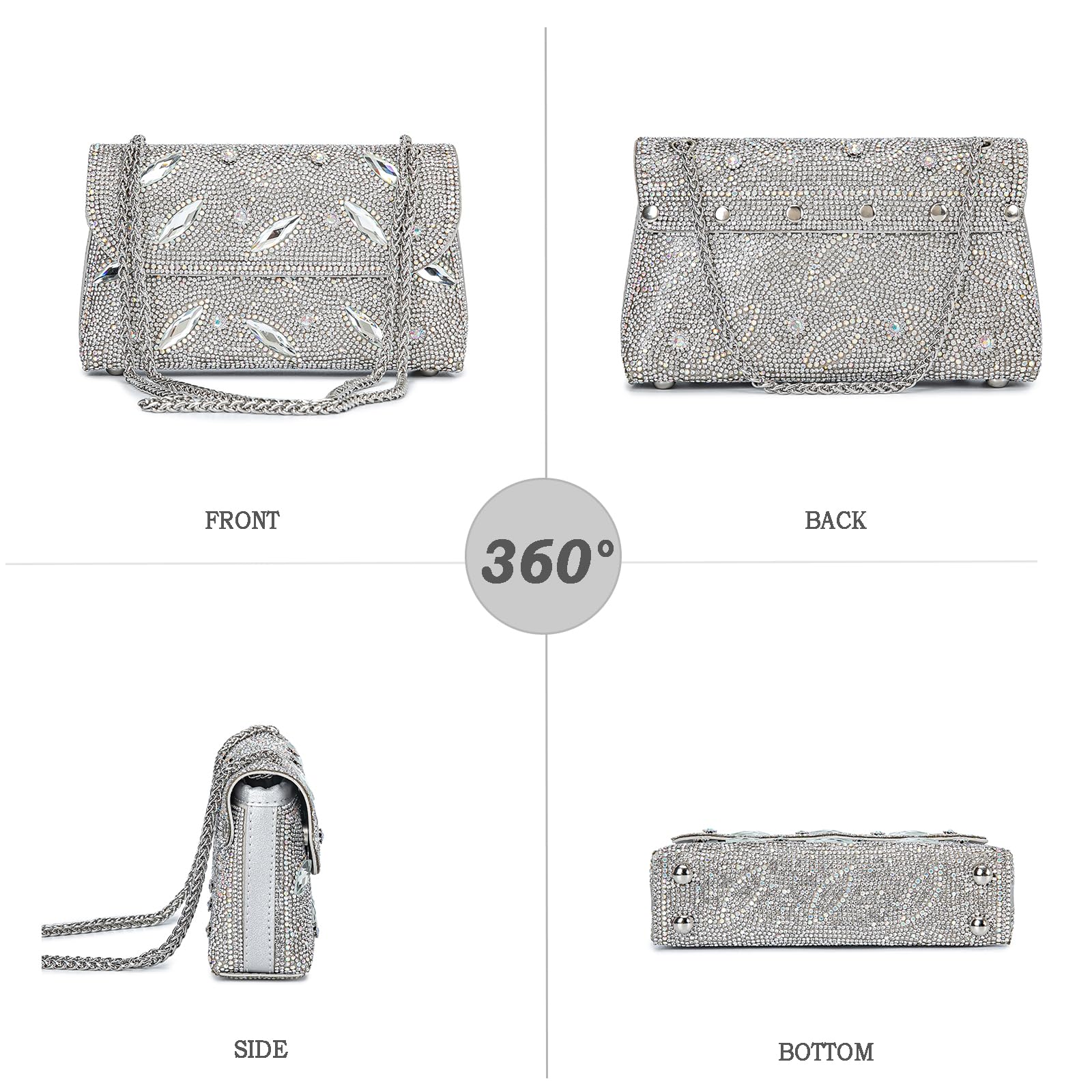 Flower Evening Handbags Chain Strap Square Shoulder Bag Crossbody Bag Crystals Rhinestone Clutch Purse - Canvas & Charms