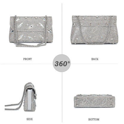 Flower Evening Handbags Chain Strap Square Shoulder Bag Crossbody Bag Crystals Rhinestone Clutch Purse - Canvas & Charms
