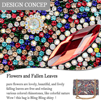 Flower Evening Handbags Chain Strap Square Shoulder Bag Crossbody Bag Crystals Rhinestone Clutch Purse - Canvas & Charms