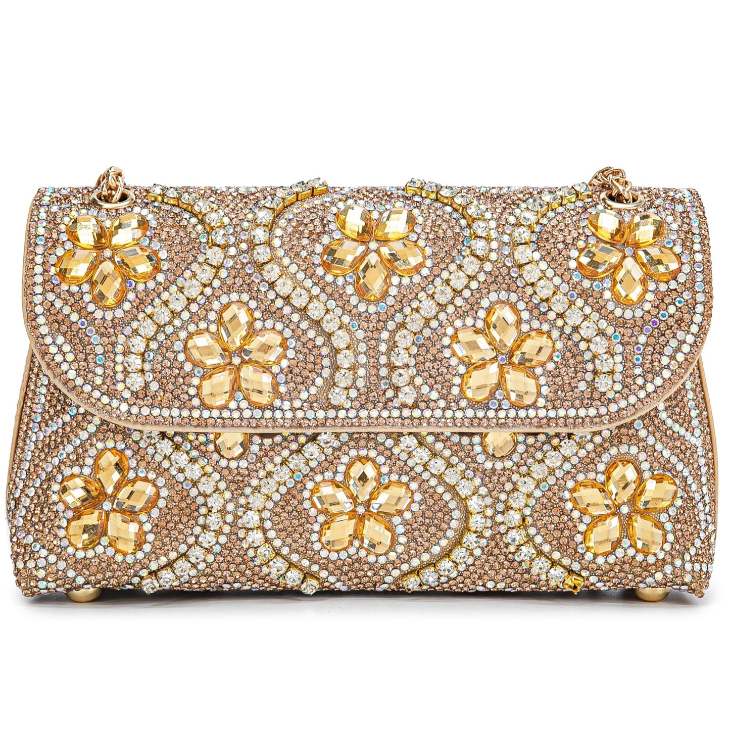 Flower Evening Handbags Chain Strap Square Shoulder Bag Crossbody Bag Crystals Rhinestone Clutch Purse - Canvas & Charms