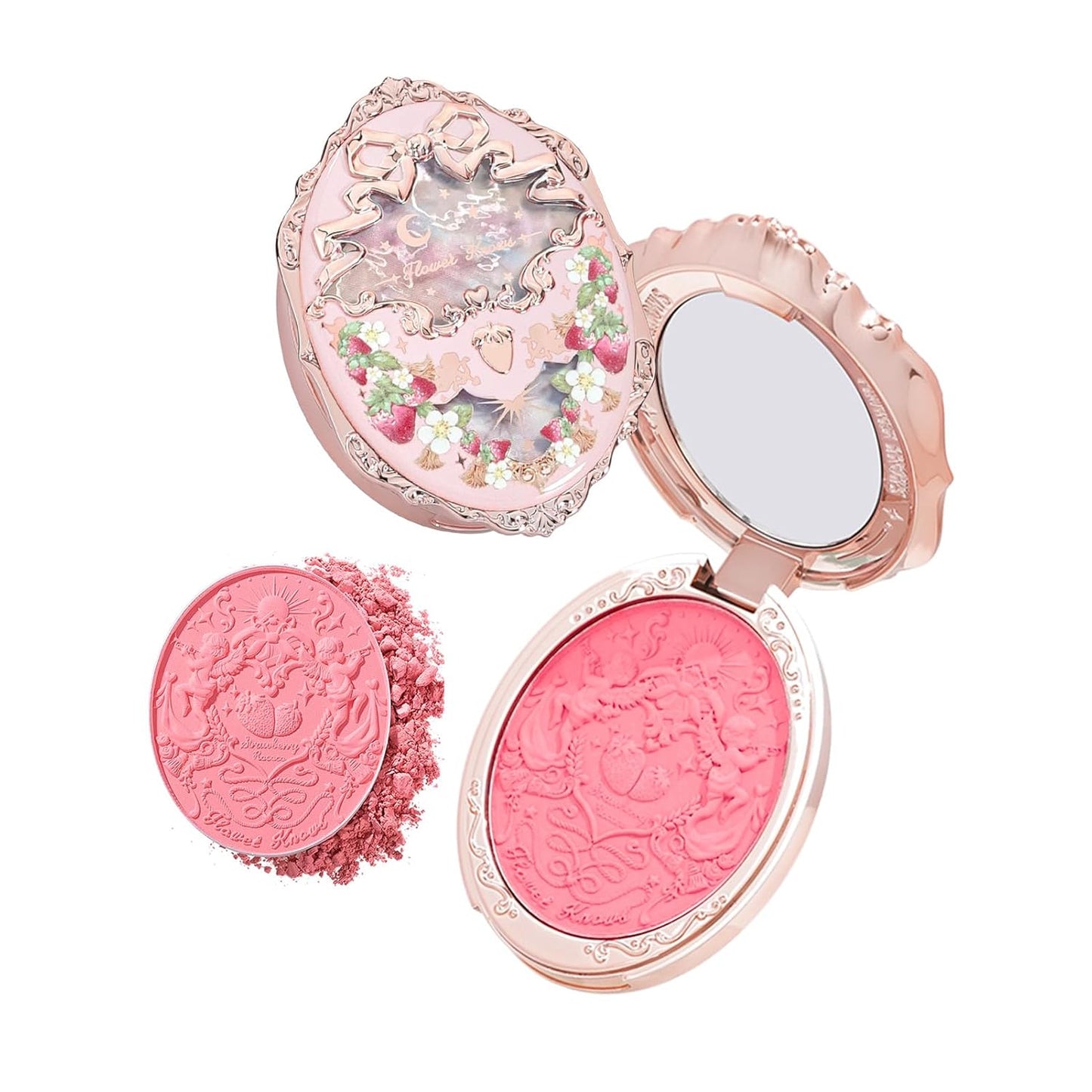 Flower Knows Strawberry Rococo Embossed Blush,Bright Pink Matte Powder Blush for Cheeks,Buildable & Blendable Face Makeup,Soft Long - Lasting Cute Make Up for Women & Girls,0.16 Oz(G01 Romantic Blossom) - Canvas & Charms