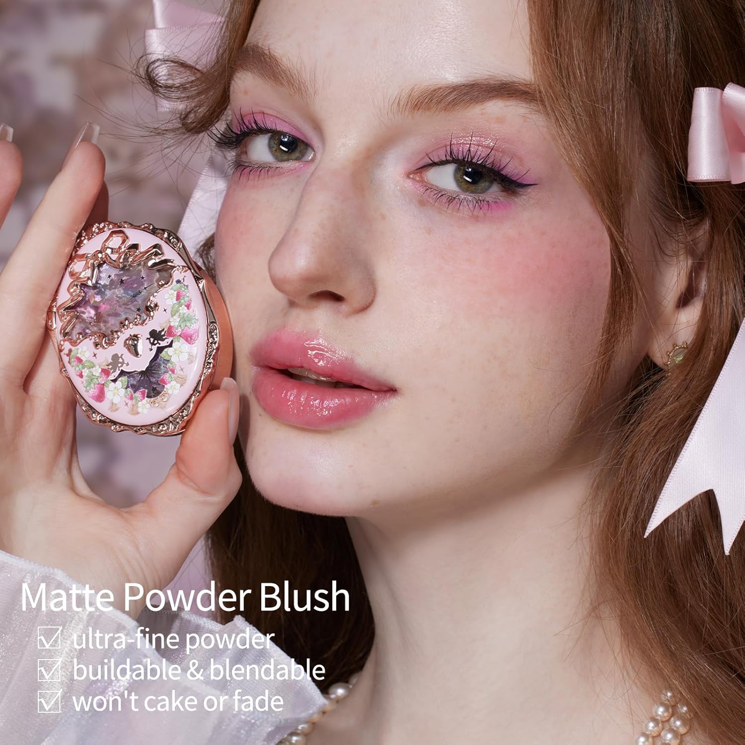 Flower Knows Strawberry Rococo Embossed Blush,Bright Pink Matte Powder Blush for Cheeks,Buildable & Blendable Face Makeup,Soft Long - Lasting Cute Make Up for Women & Girls,0.16 Oz(G01 Romantic Blossom) - Canvas & Charms