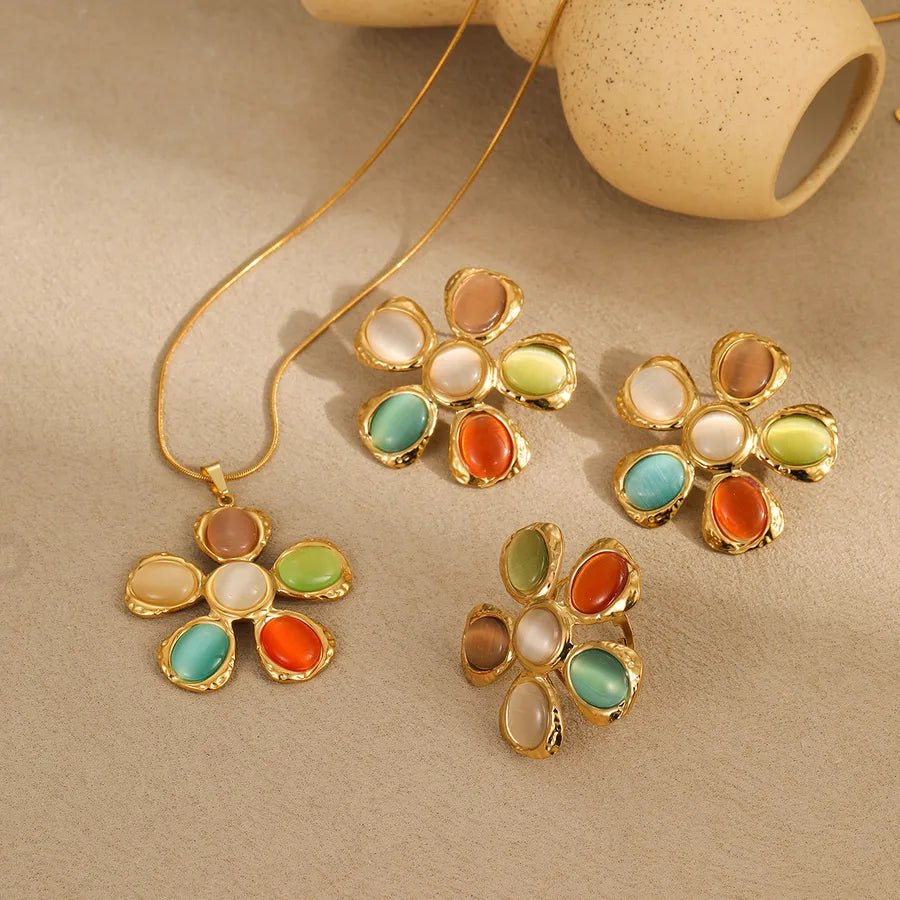 Flower Stainless Steel Twisted Rope Chain Pendant Necklace Multicolor - Canvas & Charms