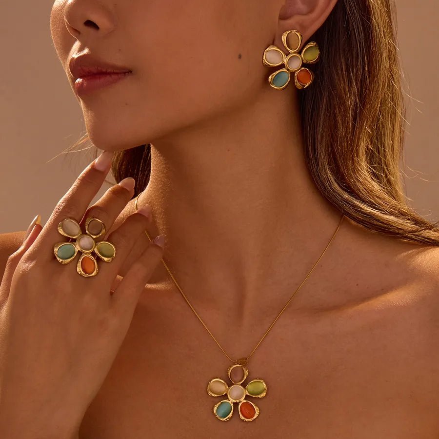 Flower Stainless Steel Twisted Rope Chain Pendant Necklace Multicolor - Canvas & Charms