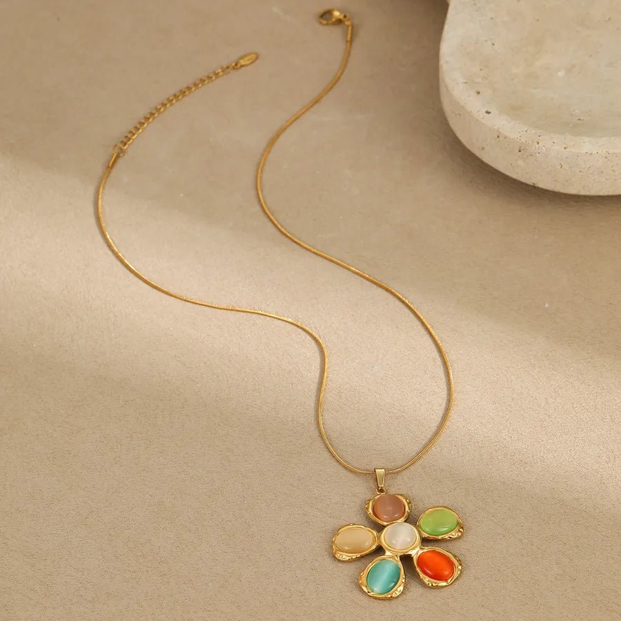 Flower Stainless Steel Twisted Rope Chain Pendant Necklace Multicolor - Canvas & Charms