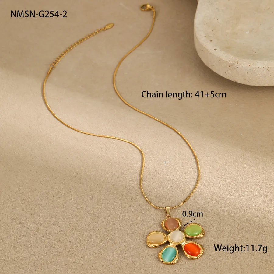 Flower Stainless Steel Twisted Rope Chain Pendant Necklace Multicolor - Canvas & Charms
