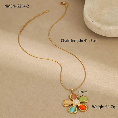 Flower Stainless Steel Twisted Rope Chain Pendant Necklace Multicolor - Canvas & Charms