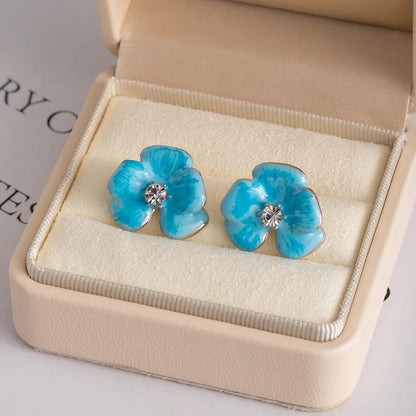 Flowers Enamel Earrings for Women in Zinc Alloy with UV Plating, 0.03µm-0.05µm Coating Thickness and 925 Sterling Silver Ear Pins - Canvas & Charms