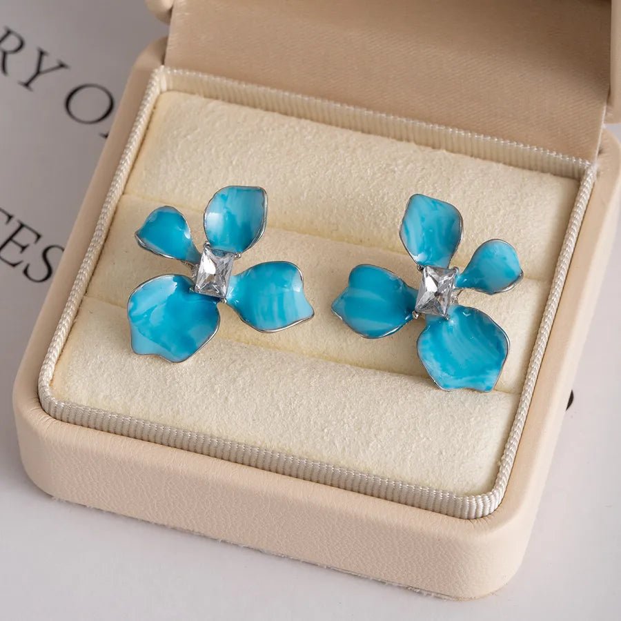 Flowers Enamel Earrings for Women in Zinc Alloy with UV Plating, 0.03µm-0.05µm Coating Thickness and 925 Sterling Silver Ear Pins - Canvas & Charms