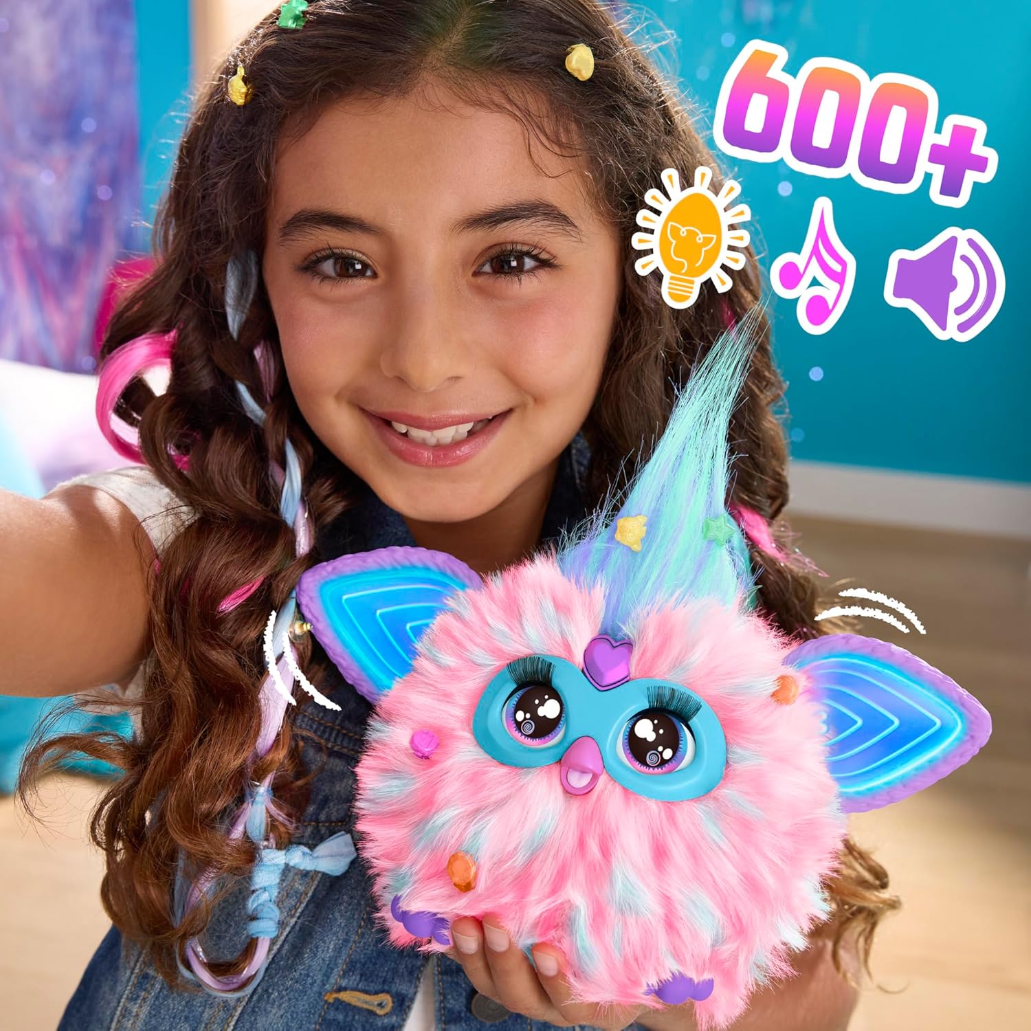 Furby Cotton Candy, 15 Fashion Accessories, Interactive Plush Toys for 6 Year Old Girls & Boys & Up, Voice Activated Animatronic, Pink & Blue - Canvas & Charms