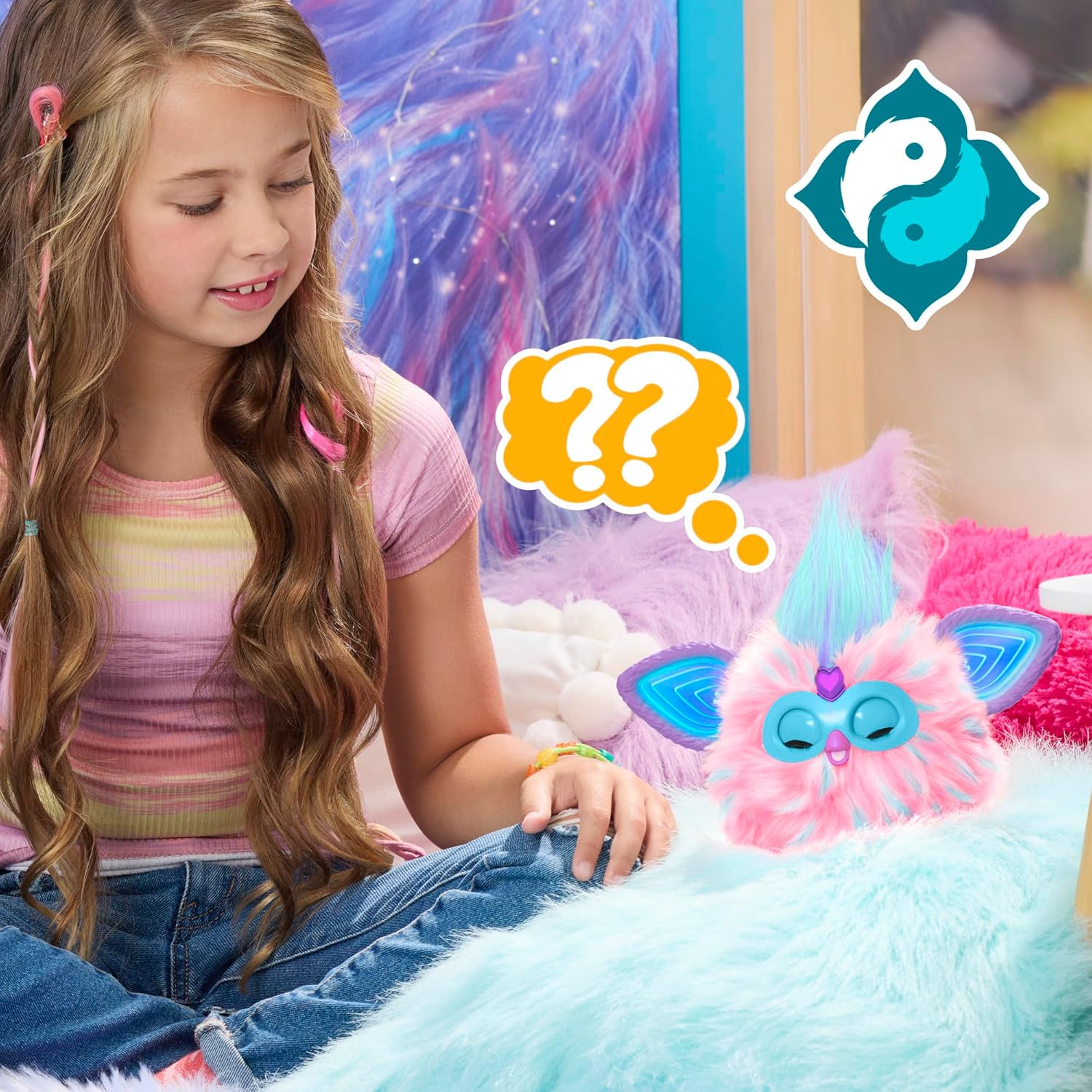 Furby Cotton Candy, 15 Fashion Accessories, Interactive Plush Toys for 6 Year Old Girls & Boys & Up, Voice Activated Animatronic, Pink & Blue - Canvas & Charms