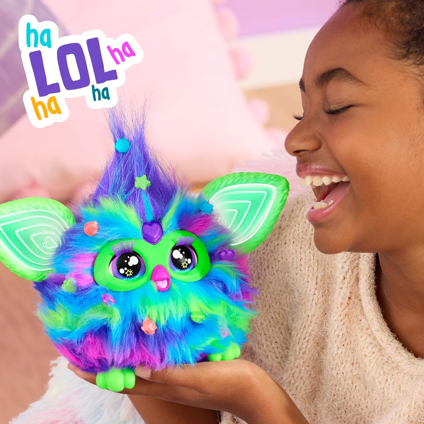 Furby Galaxy Edition, Glow in The Dark, 15 Fashion Accessories, Interactive Plush Toys for 6 Year Old Girls & Boys & Up, Voice Activated Animatronic (Amazon Exclusive) - Canvas & Charms