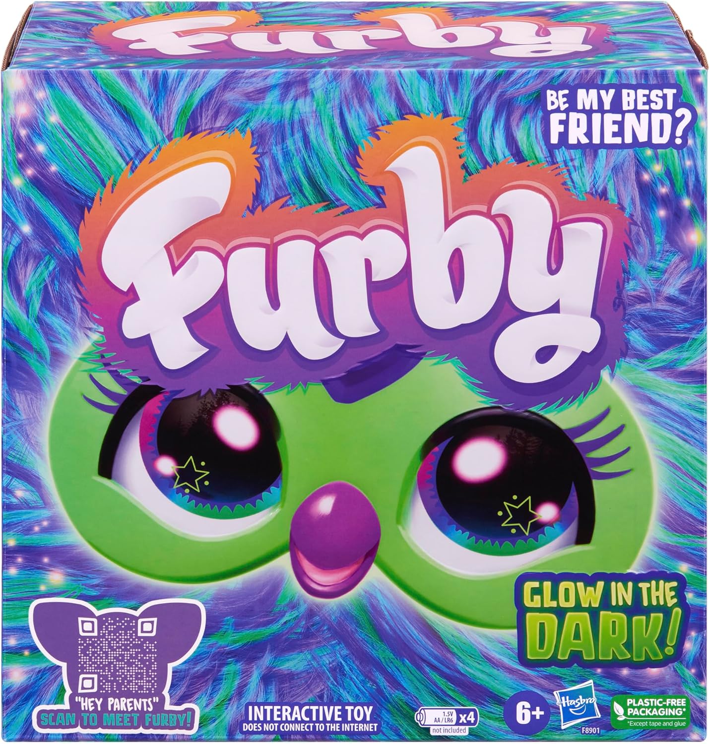 Furby Galaxy Edition, Glow in The Dark, 15 Fashion Accessories, Interactive Plush Toys for 6 Year Old Girls & Boys & Up, Voice Activated Animatronic (Amazon Exclusive) - Canvas & Charms