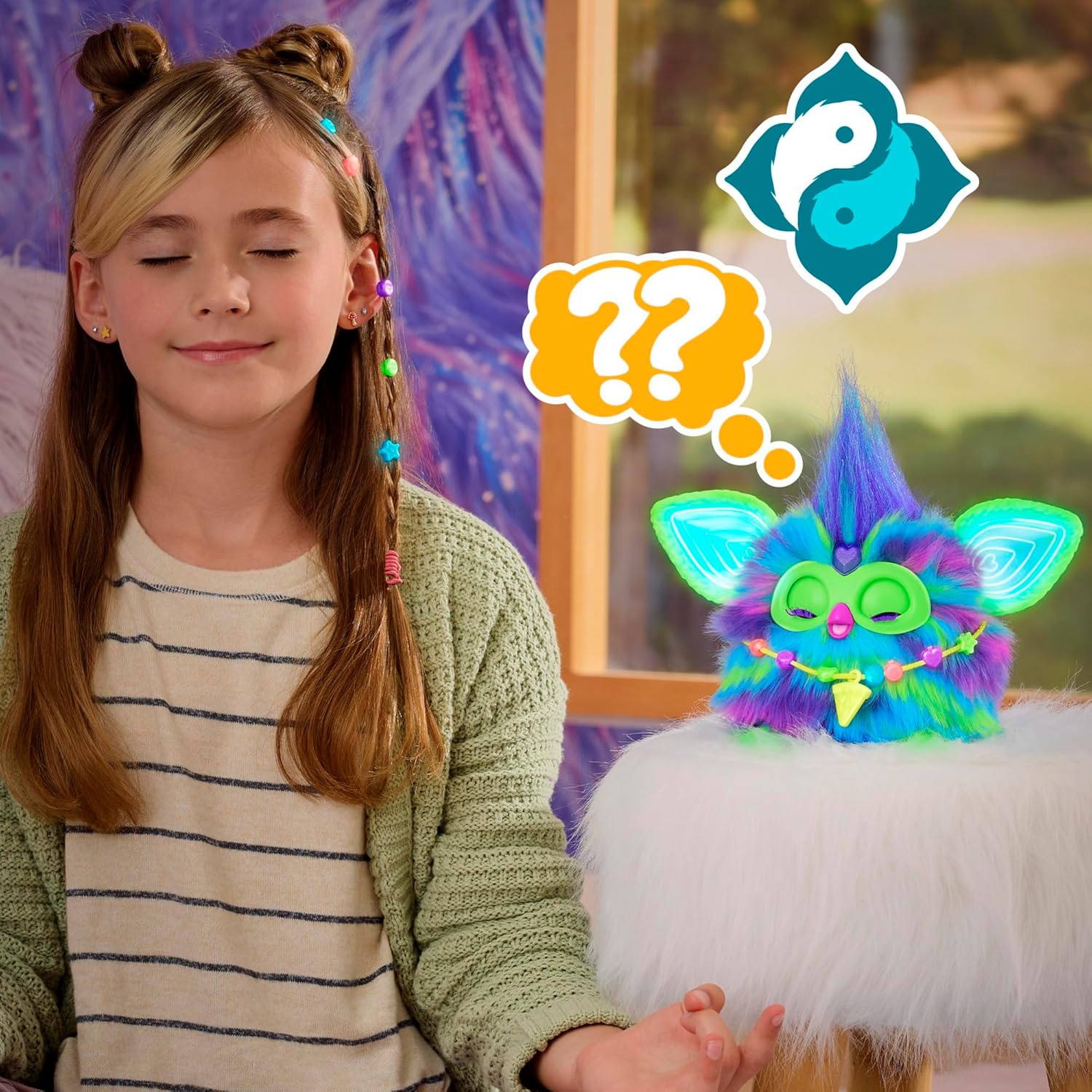 Furby Galaxy Edition, Glow in The Dark, 15 Fashion Accessories, Interactive Plush Toys for 6 Year Old Girls & Boys & Up, Voice Activated Animatronic (Amazon Exclusive) - Canvas & Charms