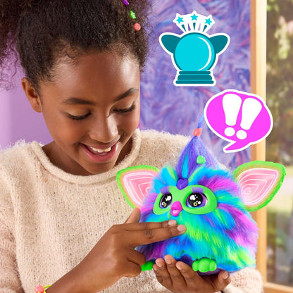 Furby Galaxy Edition, Glow in The Dark, 15 Fashion Accessories, Interactive Plush Toys for 6 Year Old Girls & Boys & Up, Voice Activated Animatronic (Amazon Exclusive) - Canvas & Charms