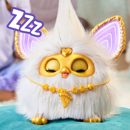 Furby Gold Glam Interactive Plush Toys for 6 Year Old Girls & Boys & Up, Voice Activated Animatronic, Speaks English & Furbish, White (Amazon Exclusive) - Canvas & Charms