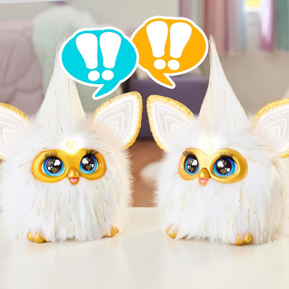 Furby Gold Glam Interactive Plush Toys for 6 Year Old Girls & Boys & Up, Voice Activated Animatronic, Speaks English & Furbish, White (Amazon Exclusive) - Canvas & Charms