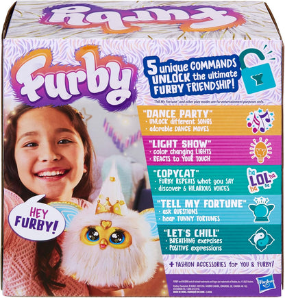 Furby Gold Glam Interactive Plush Toys for 6 Year Old Girls & Boys & Up, Voice Activated Animatronic, Speaks English & Furbish, White (Amazon Exclusive) - Canvas & Charms