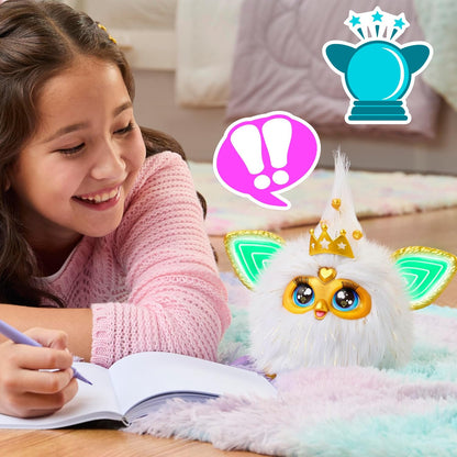 Furby Gold Glam Interactive Plush Toys for 6 Year Old Girls & Boys & Up, Voice Activated Animatronic, Speaks English & Furbish, White (Amazon Exclusive) - Canvas & Charms