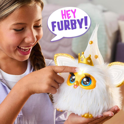 Furby Gold Glam Interactive Plush Toys for 6 Year Old Girls & Boys & Up, Voice Activated Animatronic, Speaks English & Furbish, White (Amazon Exclusive) - Canvas & Charms