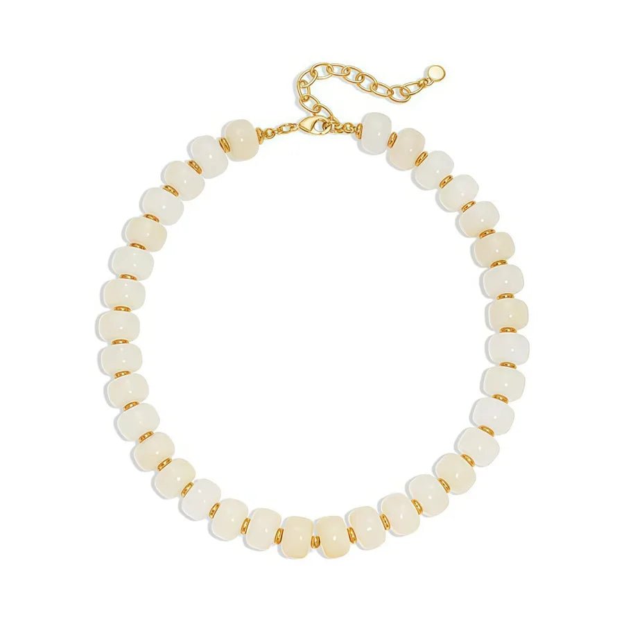 Gem Beaded Chain Necklace for Women Featuring Resin Pendant with Gem Inlay Material - Canvas & Charms