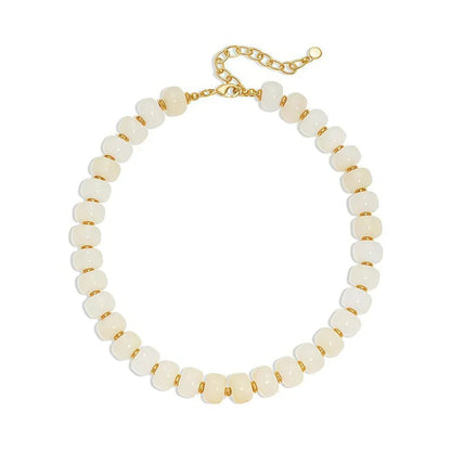 Gem Beaded Chain Necklace for Women Featuring Resin Pendant with Gem Inlay Material - Canvas & Charms