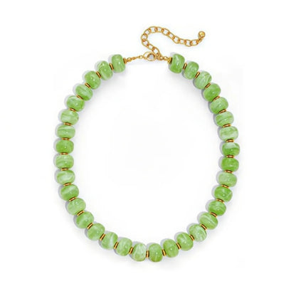 Gem Beaded Chain Necklace for Women Featuring Resin Pendant with Gem Inlay Material - Canvas & Charms