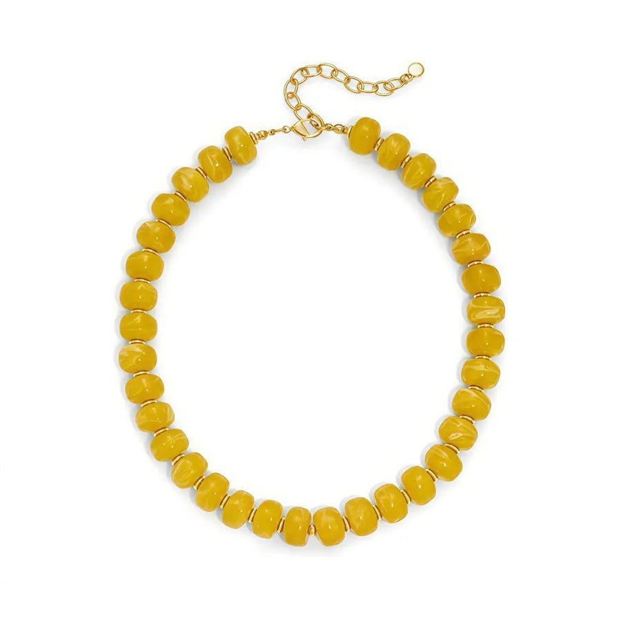 Gem Beaded Chain Necklace for Women Featuring Resin Pendant with Gem Inlay Material - Canvas & Charms
