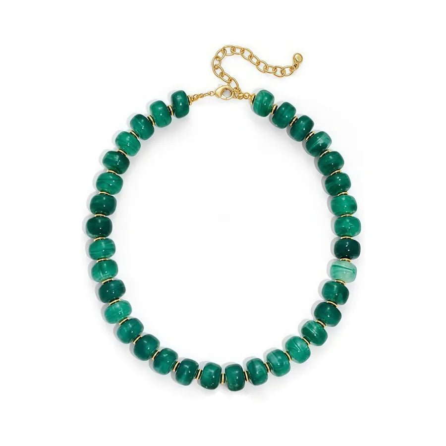 Gem Beaded Chain Necklace for Women Featuring Resin Pendant with Gem Inlay Material - Canvas & Charms