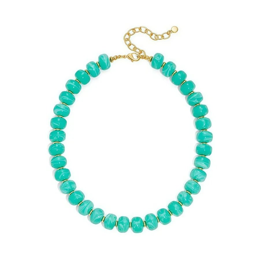 Gem Beaded Chain Necklace for Women Featuring Resin Pendant with Gem Inlay Material - Canvas & Charms