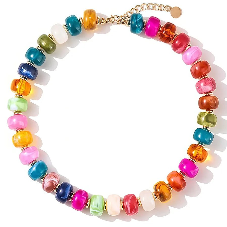 Gem Beaded Chain Necklace for Women Featuring Resin Pendant with Gem Inlay Material - Canvas & Charms