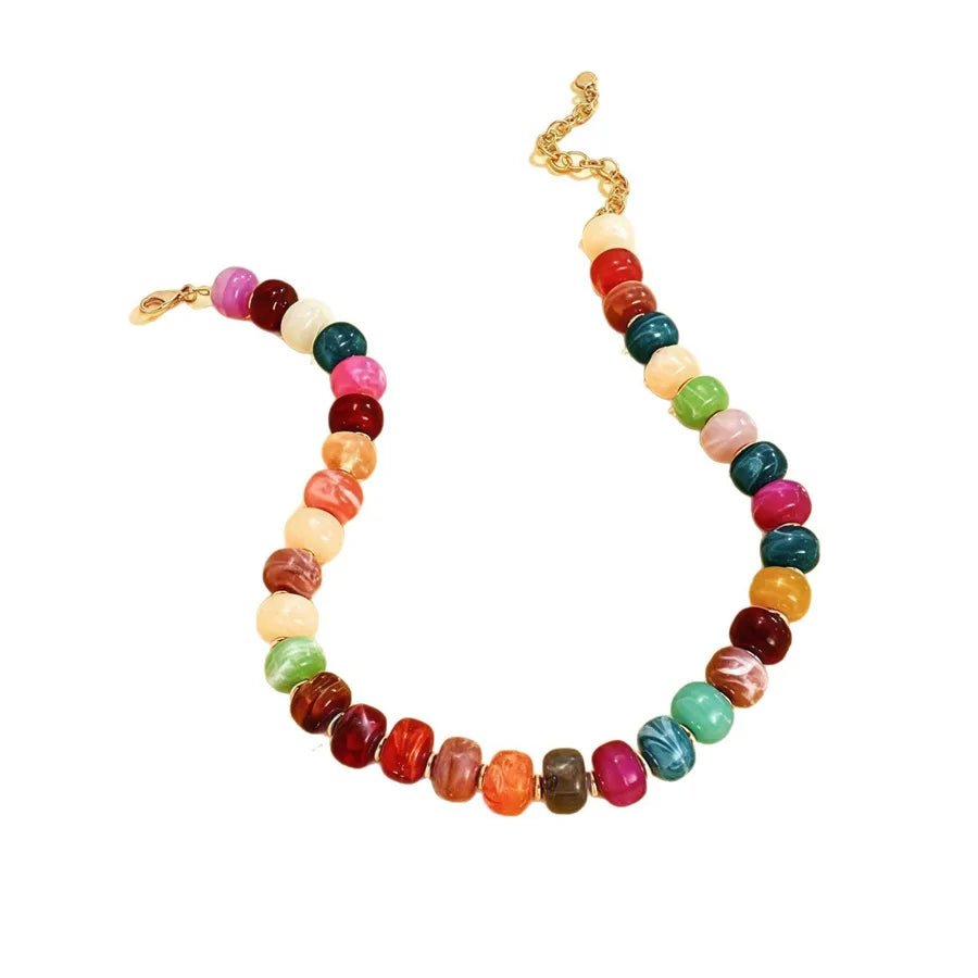 Gem Beaded Chain Necklace for Women Featuring Resin Pendant with Gem Inlay Material - Canvas & Charms