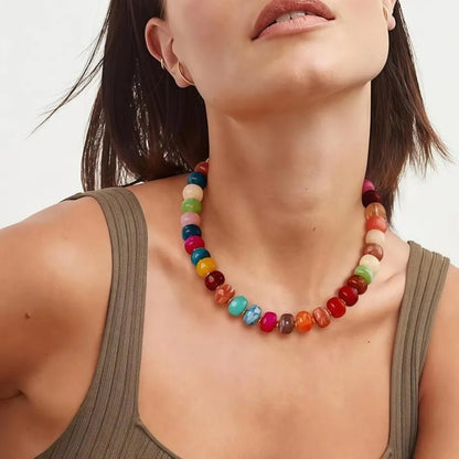 Gem Beaded Chain Necklace for Women Featuring Resin Pendant with Gem Inlay Material - Canvas & Charms