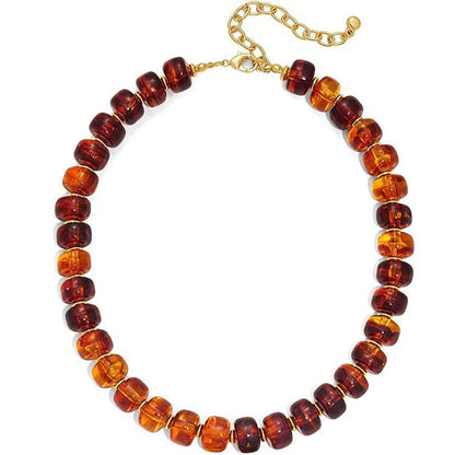 Gem Beaded Chain Necklace for Women Featuring Resin Pendant with Gem Inlay Material - Canvas & Charms