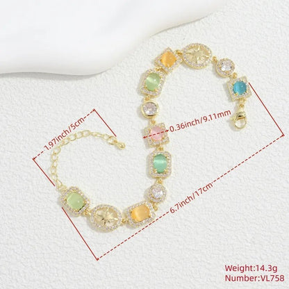 Geometric Inlay Bracelets in Copper with 18K Real Gold Plated Water Plating and 0.03µm Thickness Featuring Zircon and Splicing Chain - Canvas & Charms