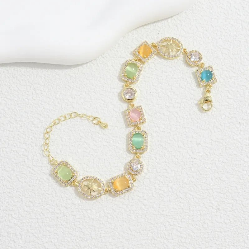 Geometric Inlay Bracelets in Copper with 18K Real Gold Plated Water Plating and 0.03µm Thickness Featuring Zircon and Splicing Chain - Canvas & Charms