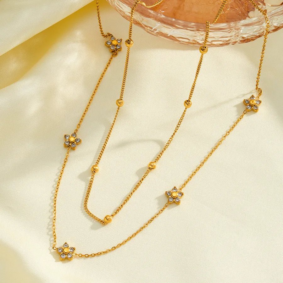 Geometric Necklace for Women in 304 Stainless Steel with 18K Gold Plated PVD Coating and Rhinestone Inlay - Canvas & Charms