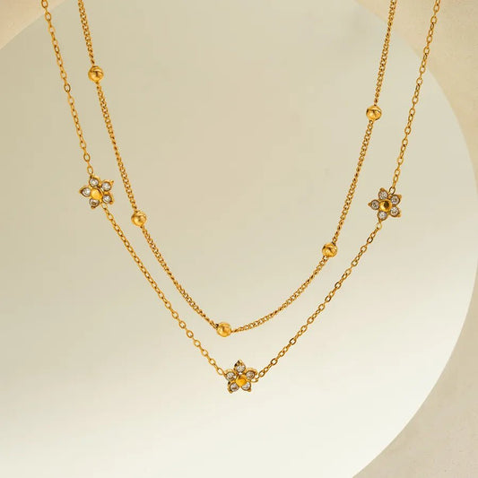 Geometric Necklace for Women in 304 Stainless Steel with 18K Gold Plated PVD Coating and Rhinestone Inlay - Canvas & Charms