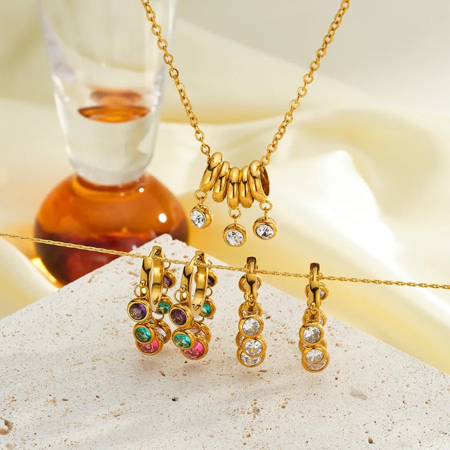 Geometric Necklace for Women in 304 Stainless Steel with 18K Gold Plated PVD Coating and Rhinestone Inlay - Canvas & Charms