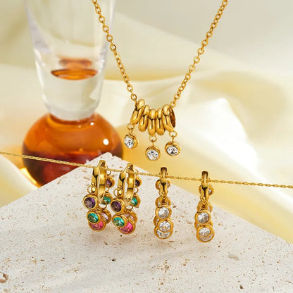 Geometric Necklace for Women in 304 Stainless Steel with 18K Gold Plated PVD Coating and Rhinestone Inlay - Canvas & Charms